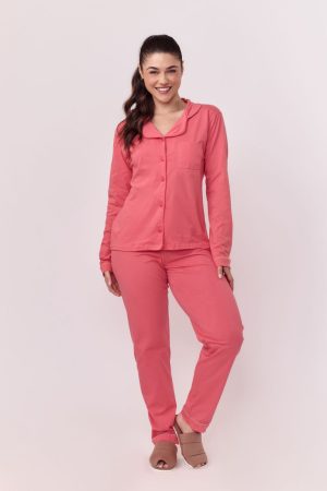 PJ-5959-PIJAMA AMERICANO LISO ALGODÃO AD-ROSA ESCURO