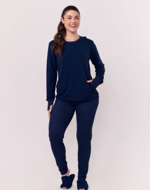 PJ-5973-PIJAMA LAÇO MOLECOTON AD-MARINHO