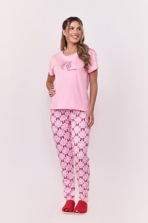Pj-5898-PIJAMA ½ MANGA SUEDY FASHION AD-laço rosa