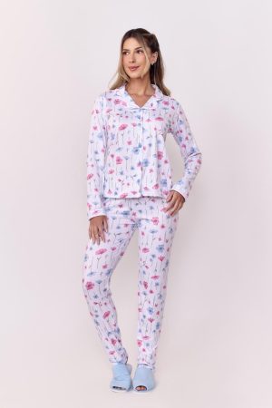 Pj-5917-PIJAMA AMERICANO SUEDY FLORAL AD-azul