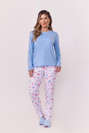 Pj-5919-PIJAMA LEGGING SUEDY FLORAL AD-azul