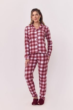 Pj-5923-PIJAMA AMERICANO SUEDY XADREZ AD-bordo