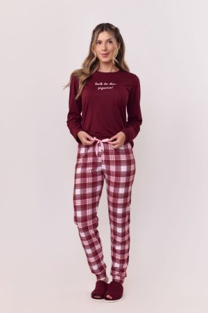 Pj-5925-PIJAMA LEGGING SUEDY XADREZ AD-bordo
