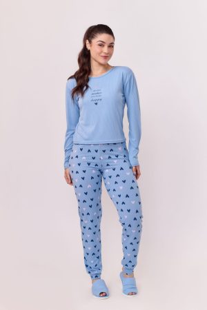 Pj-5931-PIJAMA LEGGING SUEDY CANELADO AD-coração azul