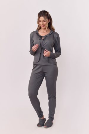 Pj-5934-PIJAMA 3 PEÇAS SUEDY CANELADO SLIM AD-chumbo