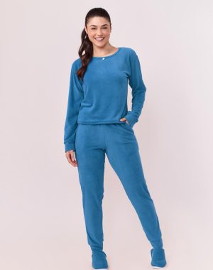 Pj-5967-PIJAMA BOLSO CANELADO MARIAH AD-azul e terra-cota