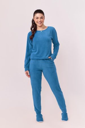 Pj-5967-PIJAMA BOLSO CANELADO MARIAH AD-azul e terra-cota